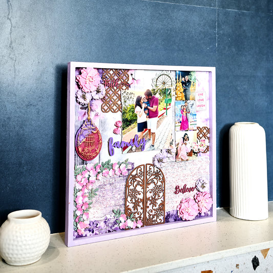 Everbloom – Personalised Floral Family Shadow Box Frame | Mixed Media Layout (16x16 Inch)