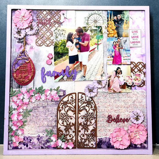 Everbloom – Personalised Floral Family Shadow Box Frame | Mixed Media Layout (16x16 Inch)