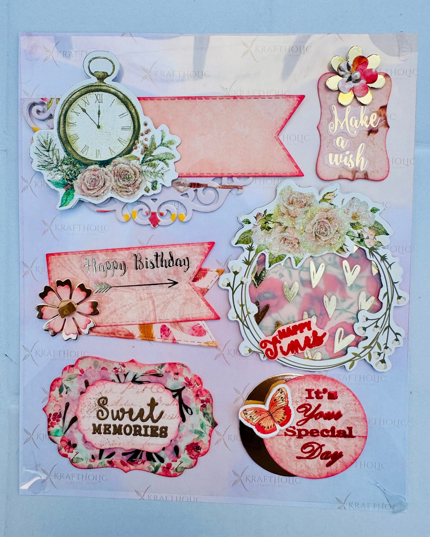 Birthday Reminiscence -Embossed Handmade Stickers