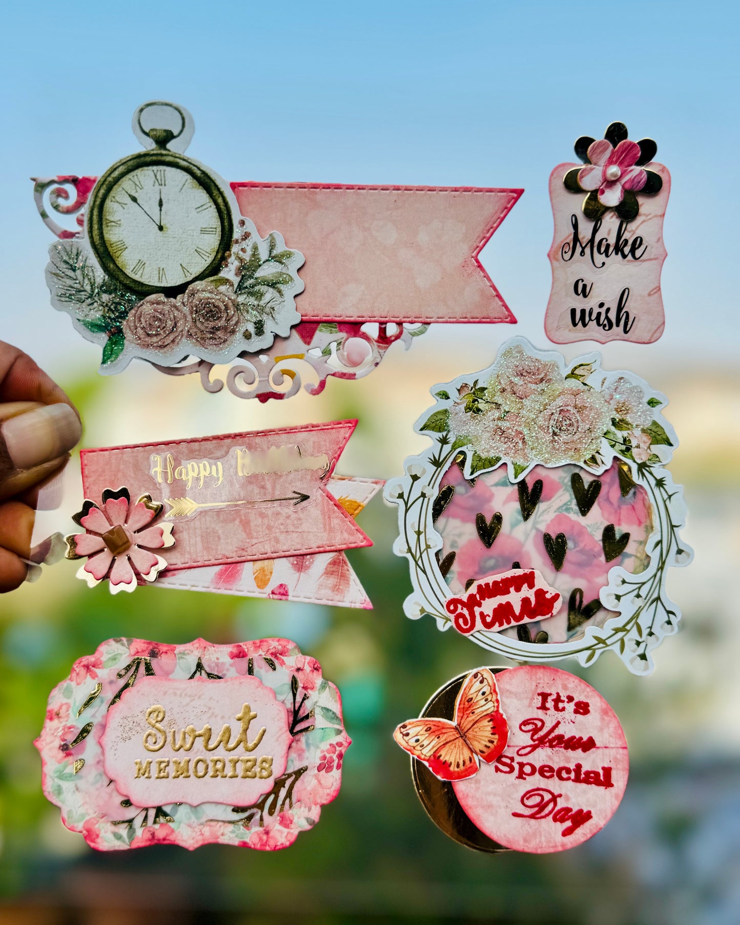 Birthday Reminiscence -Embossed Handmade Stickers