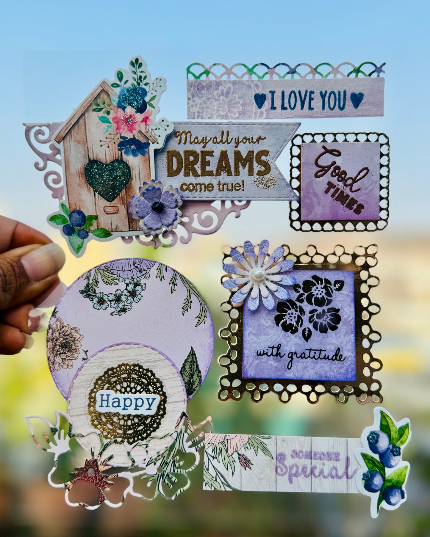 Lilac Dreams -Embossed Handmade Stickers